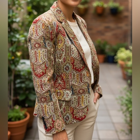 DKNY Women's Red and Cream Patterned Blazer - Picture 2 of 6